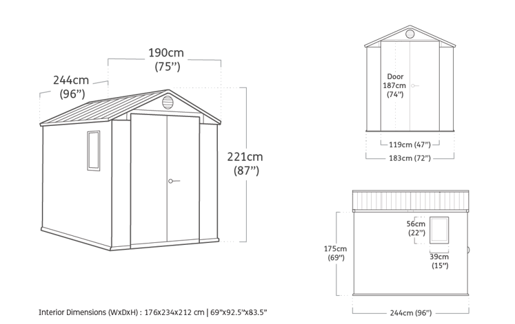 Darwin Graphite Large Storage Shed - 6x8 Shed - Keter US